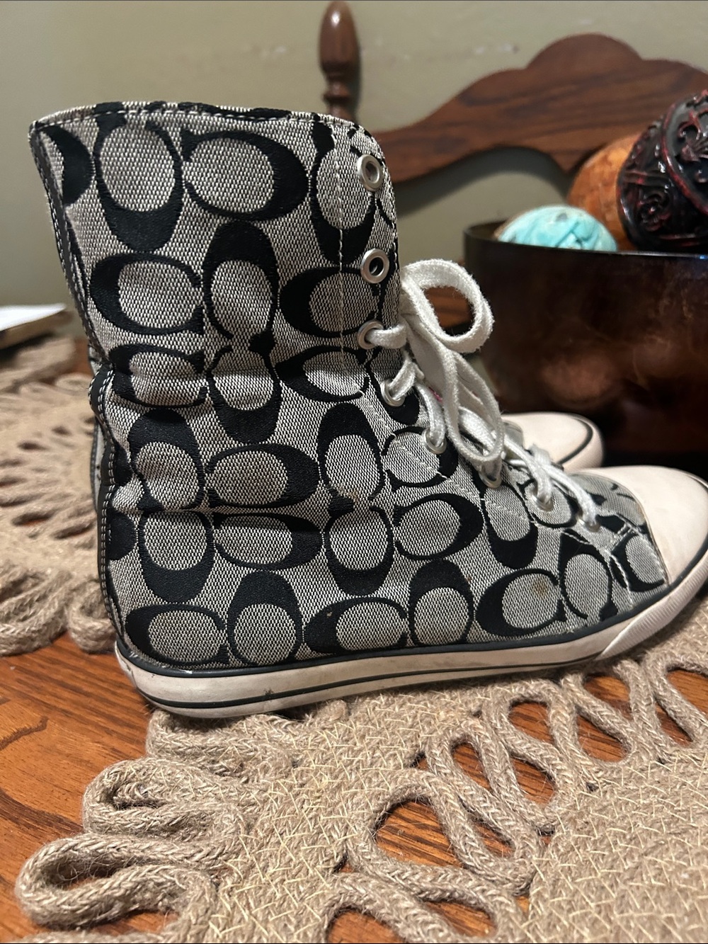 Coach Black and Ivory Signature High-Top Sneaker